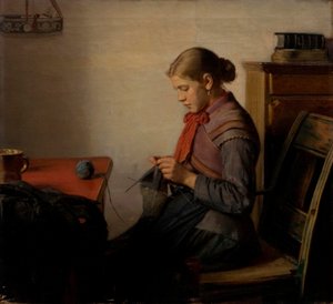 Ragazza di Skagen, Maren Sofie, che fa la maglia